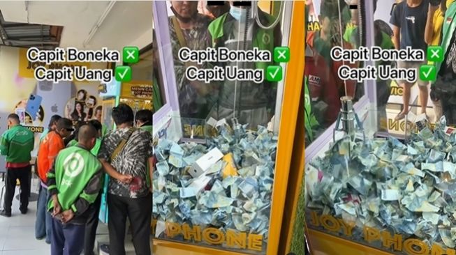 Viral mesin capit berisi uang tunai dan HP baru dikerubungi driver ojol. (Instagram/@faktakamera)