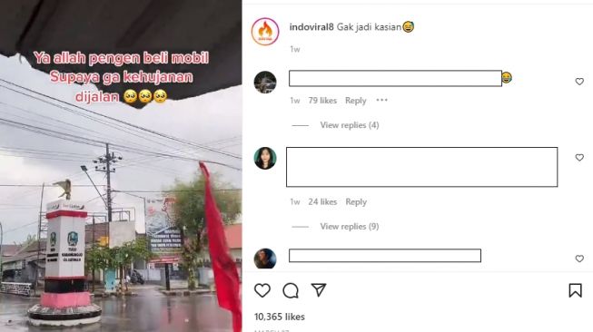 Pemotor panjatkan doa untuk meminta mobil agar tidak kehujanan, warganet geram (Instagram)