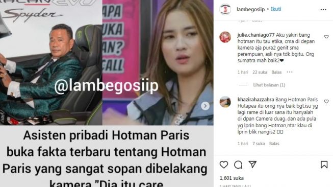 Unggahan soal Hotman Paris Hutapea [Instagram/@lambegosiip]