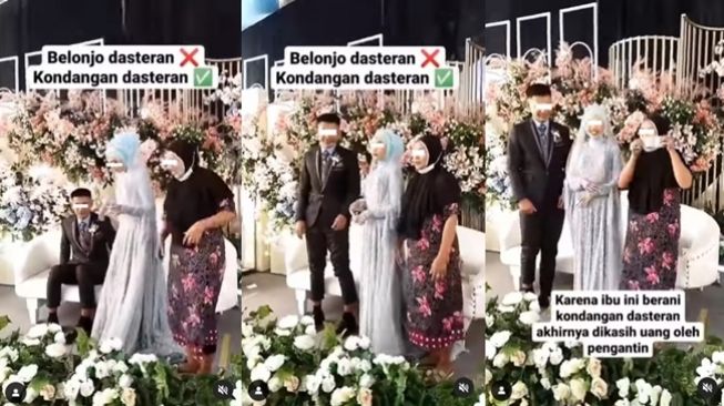 Ibu-ibu datang kondangan cuma pakai daster, malah dapat hadiah uang dari pengantin. (Instagram/@vidiowedding)