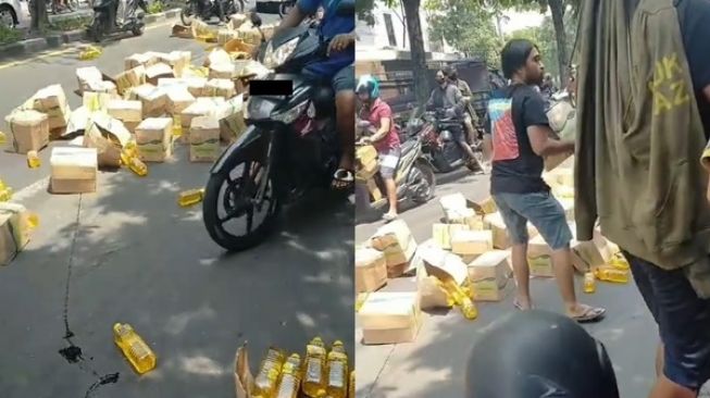 Kendaraan Angkut Minyak Goreng Kecelakaan, Aksi Warga Bantu Ambil Minyak Berserakan Tuai Pujian: Salut Gak Dijarah