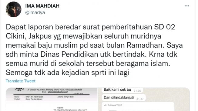 PDIP Ribut! beredar Surat Edaran SDN 02 Cikini Jakpus Wajibkan Semua Murid Pakai Baju Muslim