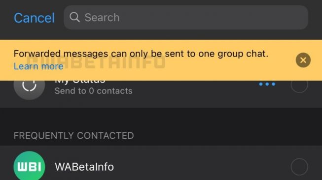Fitur baru WhatsApp, membatasi pesan diteruskan dalam grup. [WABetaInfo]