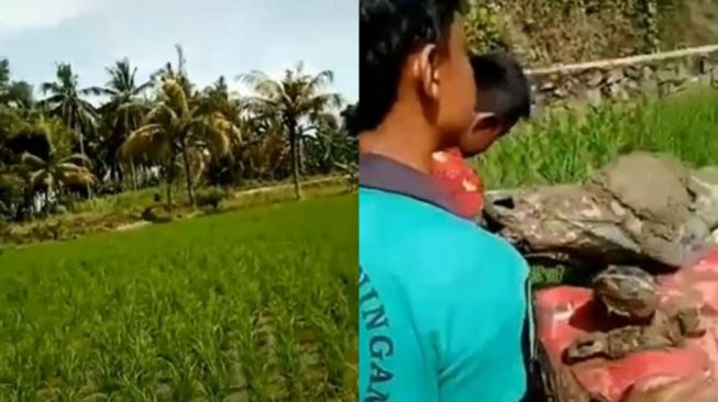 Bocil Nangis Gara-gara Naik Sepeda Motor hingga Masuk Sawah, Wajahnya Bikin Salfok