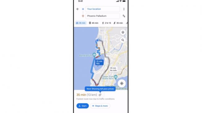 Fitur baru Google Maps, Toll Prices. [Google]