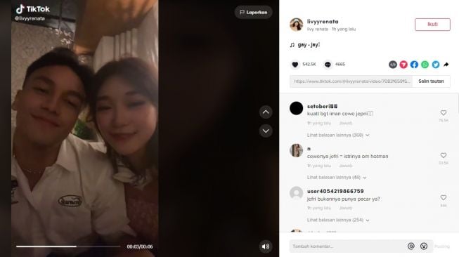 Unggahan Livy Renata bersama Jefri Nichol [TikTok/@livyyrenata]