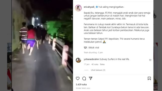 Marak Tawuran Remaja di Surabaya, Wali Kota Unggah Video Pembubaran Kerumunan Remaja, Warganet: Mirip Subway Surf..