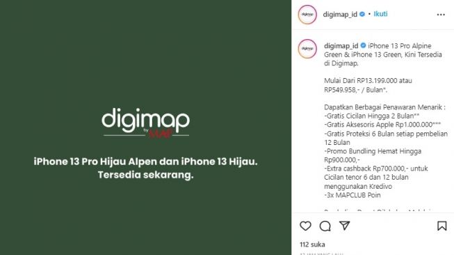 iPhone 13 Hijau di Digimap. [Instagram]