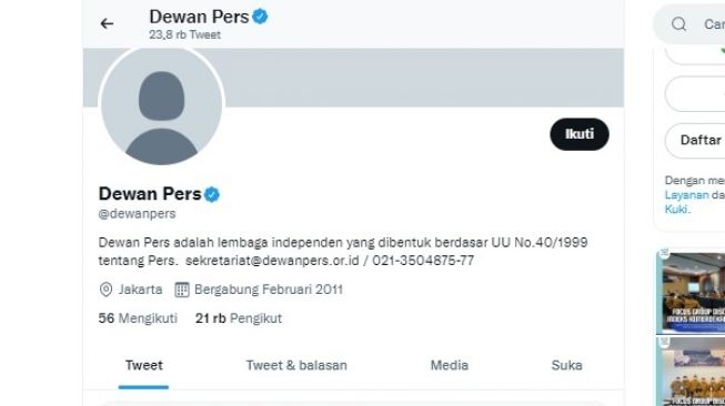 Akun Twitter Resmi Dewan Pers Diduga Diretas, Begini Penjelasannya