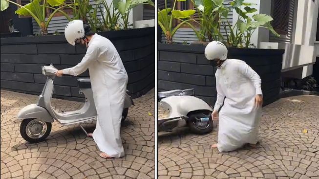 Vespa Atta Halilintar ambruk usai digunakan salat Jumat, sandal jadi penyebabnya (TikTok)