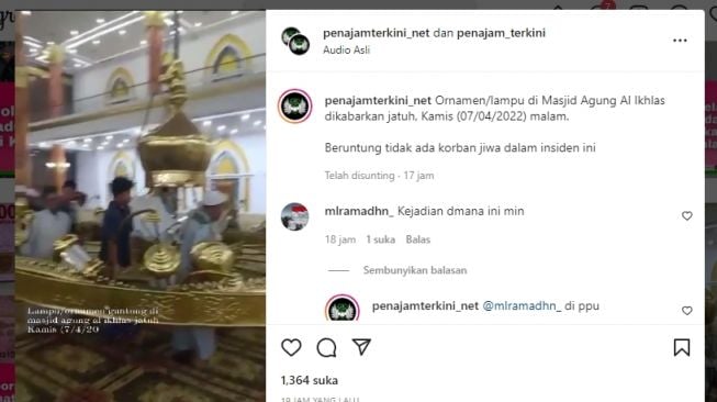 Vira!l Ornamen Lampu Masjid Agung Al Ikhlas di IKN Jatuh, Warganet: Sudah Pasti Materialnya Gak Standar