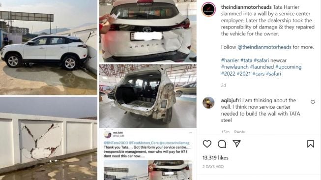 Apesnya pemilik mobil Tata Harrier satu ini saat mobil masuk bengkel resmi (Instagram)