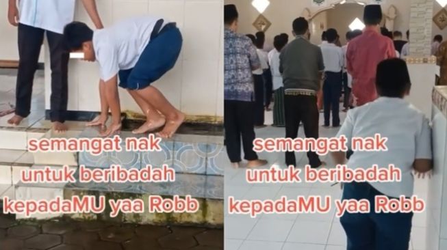 Viral Video Remaja Tetap Semangat Salat Berjemaah di Masjid Meski Kakinya Tak Sempurna, Publik Ikut Berkaca-kaca