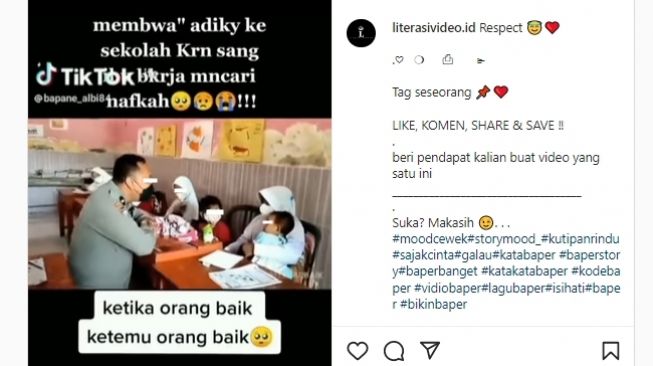 Bocah SD harus membawa kedua adiknya ke sekolah karena ibu bekerja. (Instagram/@literasivideo.id)