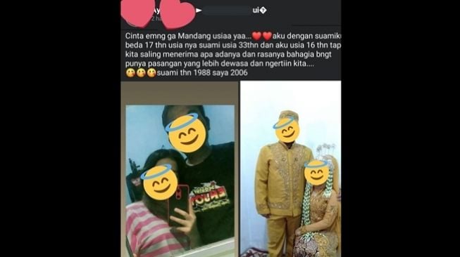 Tangkapan layar status remaja 16 tahun mengaku bahagia dinikahi pria 33 tahun. (Twitter/@tanyakanrl)