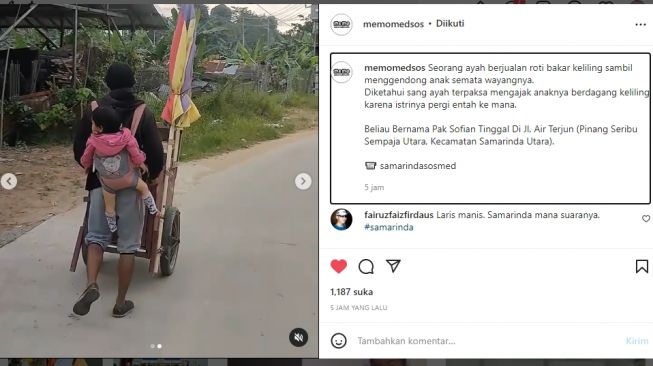 Haru! Bersama Anak yang Digendong di Bahu Belakang, Sofian Dagang Roti Bakar Keliling Pakai Gerobak di Samarinda