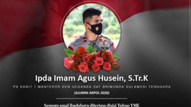 Ipda Imam Gus Husein, perwira Brimob meninggal dunia usai jaga aksi 11 April di Kendari. (tangkapan layar/twitter)