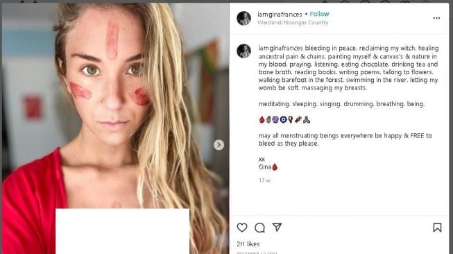 Wanita Gunakan Darah Menstruasi untuk Masker Wajah (instagram.com/iamginafrances)