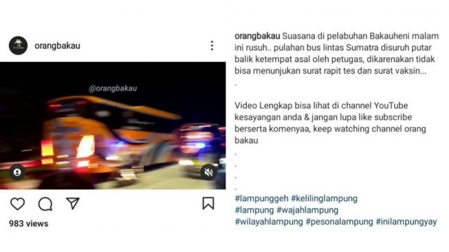 Tangkapan layar video serupa dari Instagram/@orangbakau dengan narasi berbeda. (Turnbackhoax.id)