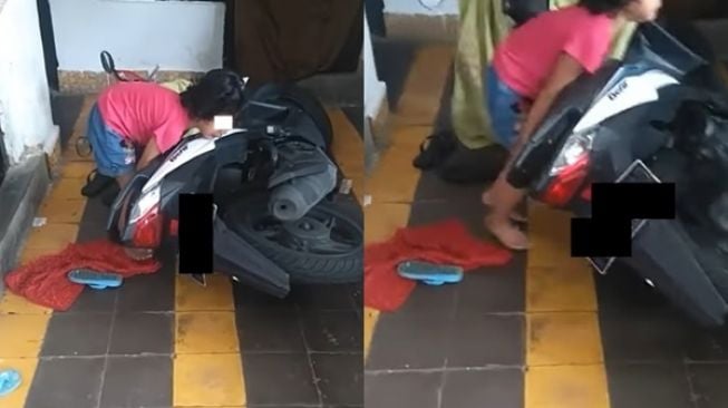 Nangis Kejer Gegara Motor Ambruk, Bocil Ini Panik sampai Kuat Angkat Motor Lagi (instagram/memomedsos)