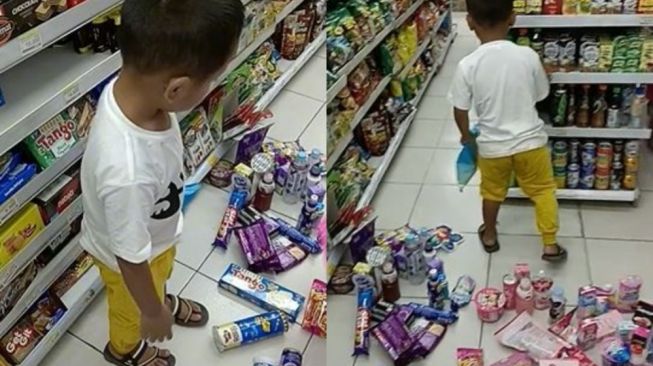 Viral Bocil Bikin Barang Minimarket Berantakan di Lantai, Tante Auto Nyesek