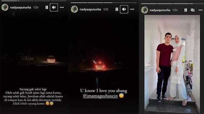 Kolase Instastory Ipda Nadya Ayu Nurlia menuliskan kalimat menyentuh lantaran kekasihnya, Ipda Imam Agus Husein gugur dalam tugas di Kendari. [Ist/Instagram Ipda Nadya Ayu Nurlia]