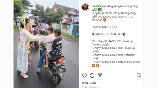 Viral 'Pengantin' Cantik Bagi-bagi Takjil, Masih Pakai Kebaya Lengkap