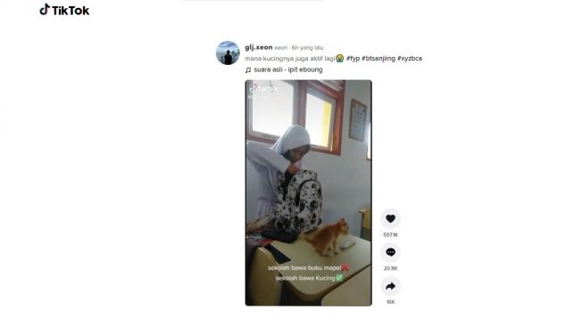 Seorang siswi bawa kucing ke sekolah. [TikTok]