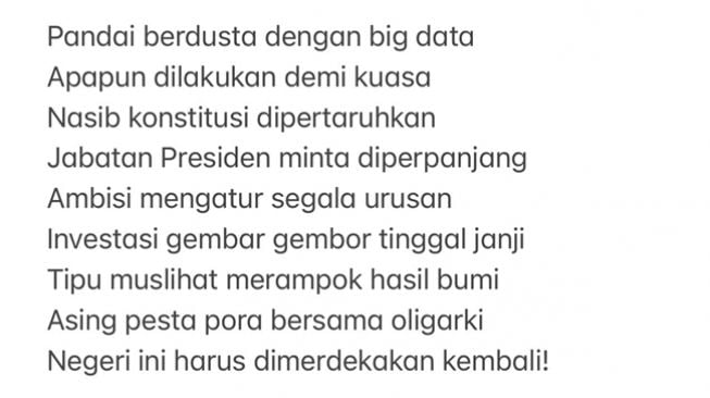 Fadli Zon unggah puisi berjudul Brutus yang singgung berbagai isu, termasuk big data, kelangkaan minyak goreng, presiden 3 periode, sampai oligarki dan janji investasi. (Twitter/@fadlizon)