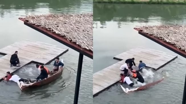 Rombongan Pria Naik Perahu Sampan Berakhir Oleng, Sosok Baju Putih Jadi Sorotan Publik (instagram/ngakaksehat)