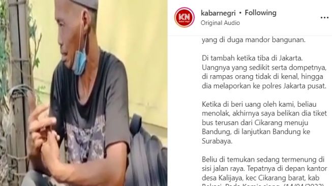 Viralkan! Sutikno Tunawicara Jadi Kuli Uangnya Dibawa Kabur Mandor, 20 Hari Jalan Kaki Lampung - Bekasi