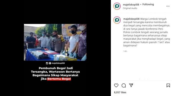 Korban Begal Jadi Tersangka, Wartawan Tanya Tips Jika Masyarakat Ketemu Begal (instagram/majeliskopi08)