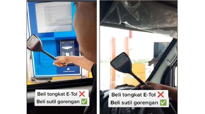 Cara Unik Pemobil Bayar Tol tanpa Perlu Tongkat Khusus, Modal Alat Dapur Doang