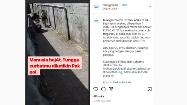Viral Video Pelecehan Seksual Pemotor Towel Dada Anak Perempuan di Bali, Warganet: Mau Ngetes UU TPKS