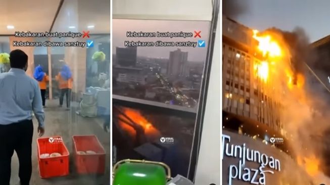 Tunjungan Plaza 5 terbakar, penghuni gedung sebelah malah santai merekam sambil buka puasa bersama. (Instagram/@viralkak)