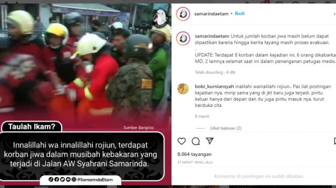 Viral! Ditonton Ribuan Kali, Kebakaran Jalan AWS Samarinda Makan Korban Jiwa, Warganet Ramai Kirim Ucapan Duka