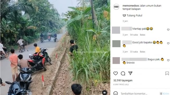 Pemuda balapan liar di jalan kampung, auto dapat karma instan dari sosok ini (Instagram/@memomedsos)