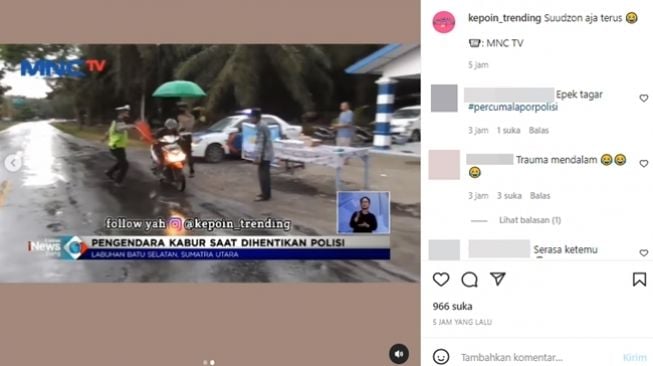 Pemotor langsung tancap gas lantaran mengira akan terkena razia polisi, padahal sedang bagi-bagi takjil. (Instagram/@kepoin_trending)