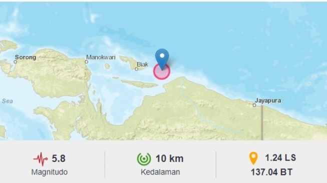 Gempa Bumi Magnitudo 5.8 di Kepulauan Yapen Papua, BMKG: Tidak Berpotensi Tsunami