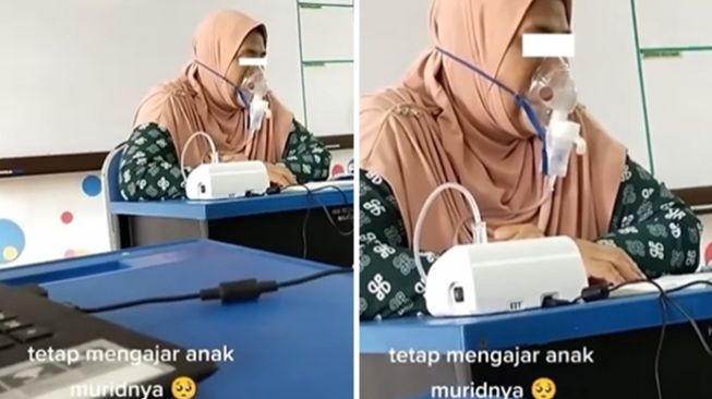 Viral Guru Tetap Mengajar Sambil Pakai Masker Oksigen Gegara Masih Sakit, Publik Kompak Terenyuh