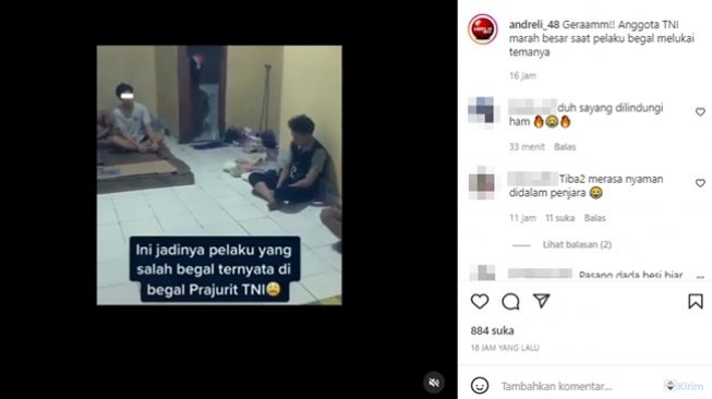 Pelaku begal ternyata menyerang anggota TNI, sehingga rekan-rekan korbannya malah berbalik mengancamnya. (Instagram/@andreli_48)