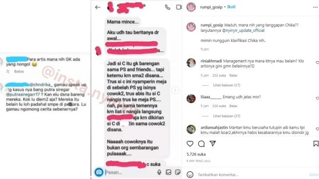 Unggahan soal Chandrika Chika [Instagram/@rumpi_gosip]