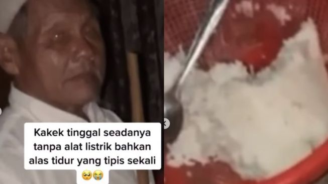 Makan dengan Lauk dan Nasi Kemarin, Kakek Tunanetra Masih Tetap Bersyukur, Warganet: Enggak Tega Banget