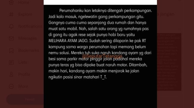 Curhat warganet punya tetangga rese, mobil tak bisa masuk tertutup kandang ayam (Twitter)