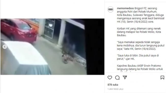 Oknum polisi aniaya bocah yang tak sengaja serempet mobilnya dengan sepeda. (Instagram/@memomedsos)