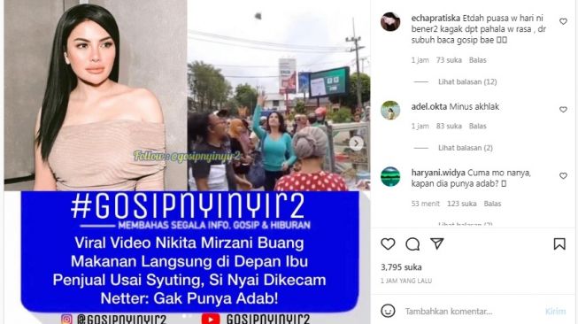 Unggahan soal Nikita Mirzani [Instagram/@gosipnyinyir2]