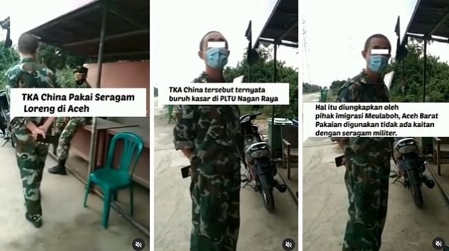 Heboh TKA China di Aceh terekam memakai seragam loreng-loreng ala militer. (Instagram/@terangmedia)