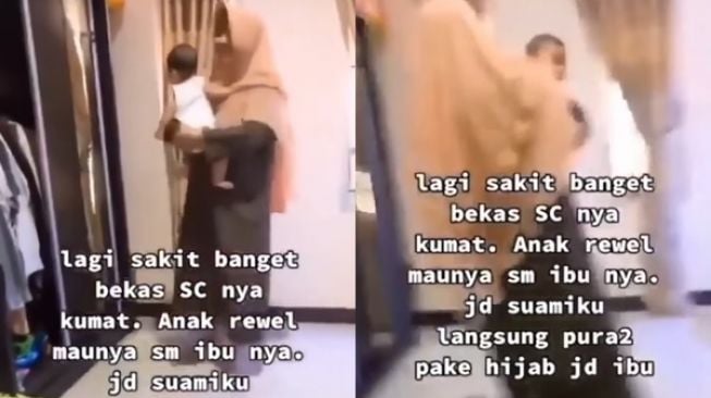 Pakai Jilbab, Suami Menyamar Jadi Ibu saat Istri Sakit dan Anak Rewel, Aksinya Banjir Pujian