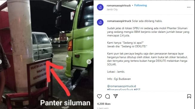 Isuzu Panther timbun solar ratusan liter (Instagram)