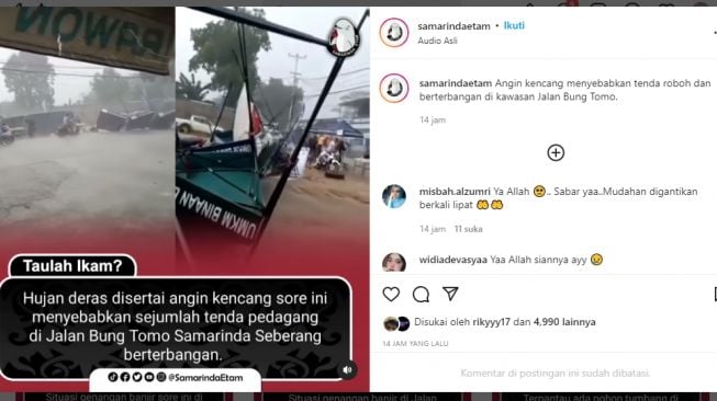 Ya Ampun, Gegara Angin Kencang, Tenda Pedagang Samarinda Seberang Beterbangan